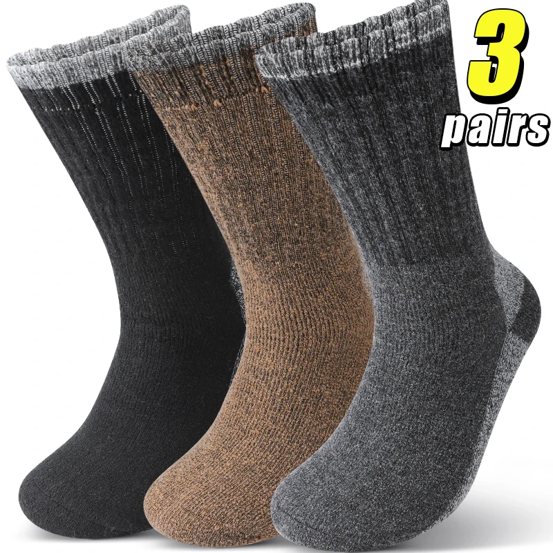 

3 пары шерстяных термовязаных носков, мужские зимние плюшевые носки до середины икры, тяжелые махровые носки для поездок и повседневных поездок, высокое качество