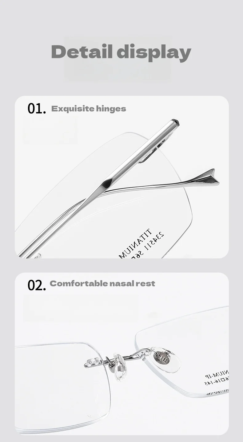 F·DRACON Neue rahmenlose Herrenbrille aus reinem Titan mit ultraleichter polygonaler optischer Korrektur für Herrenbrillen 234510wk – Detail 4