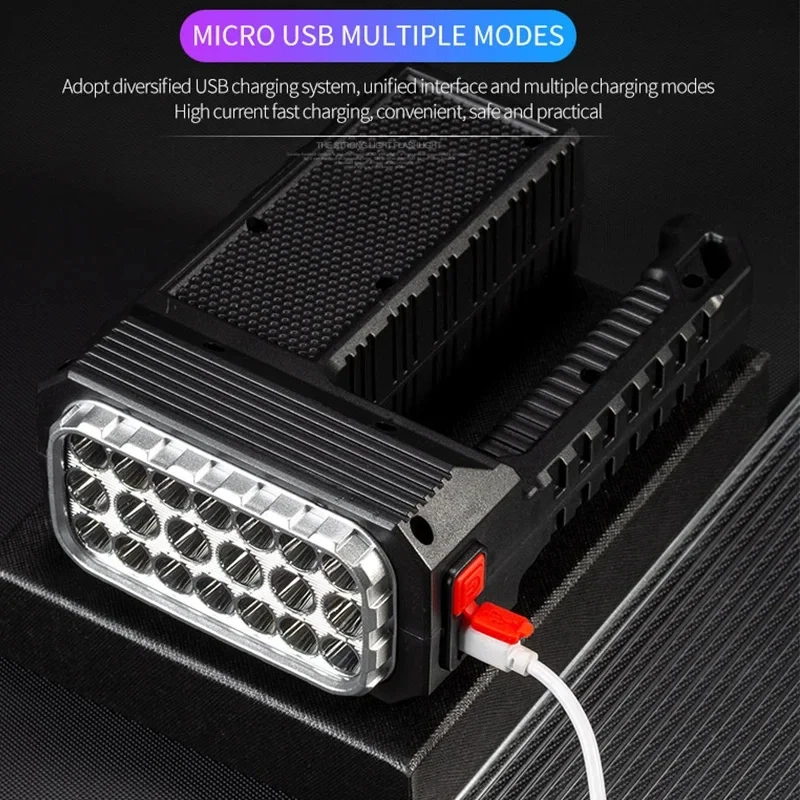 Strong Light Flashlight 20LED Solar Rechargeable Camping Hand Torch Outdoor Portable Searchlight Waterproof Emergency Work Lamp