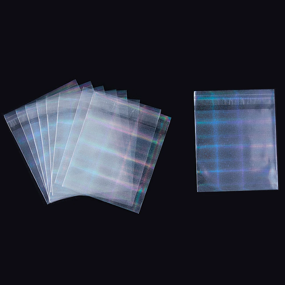 20/50pcs Holographic Laser Self-adhesive Bag Clear Plaid Pattern Flash Pouches for DIY Jewelry Package Badge Bags Card Sleeves