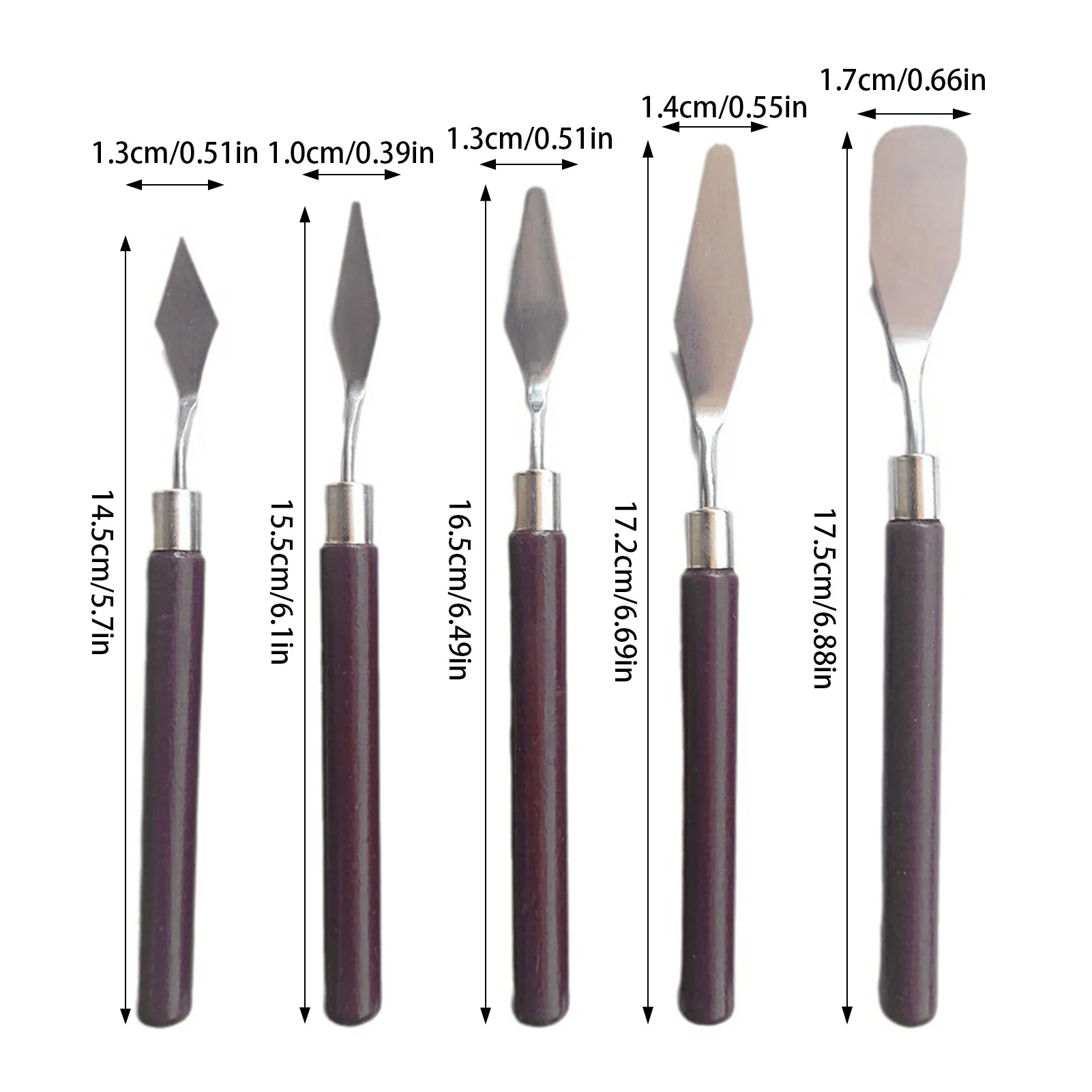 طقم سكاكين لوحة طلاء من الفولاذ المقاوم للصدأ مكون من 5 قطع لطلاء الغواش الزيتي مع أدوات فنية بمقبض خشبي لطلاب الفن