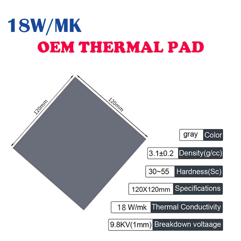 18w 15.8w 13.8w 9w 6w 120X120mm OEM Thermal Pad  CPU GPU Water Cooling Heatsink Conductive Silicone Pads High Performance  Mat