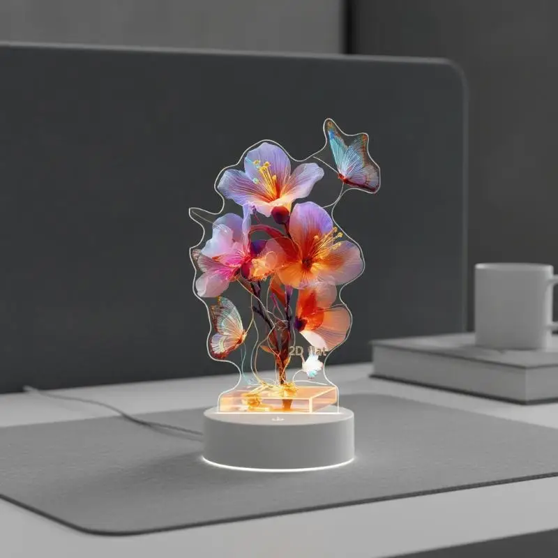 2D Acrylic Purple Tulip Flower Vase: Home Living Room Tabletop Office Decoration Ornament Gift