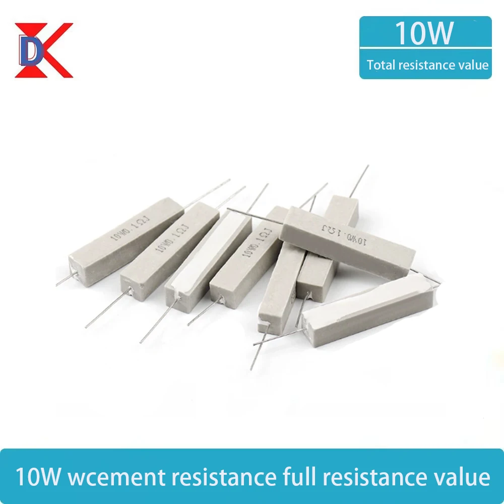 10PCS 10W Ceramic Cement Resistor 5% In A Pack 0.1R 0.22 0.33 0.5 Ohm 6.8K 0.25R 0.5R 3R 27R 12R 100R Non-inductive Resistors