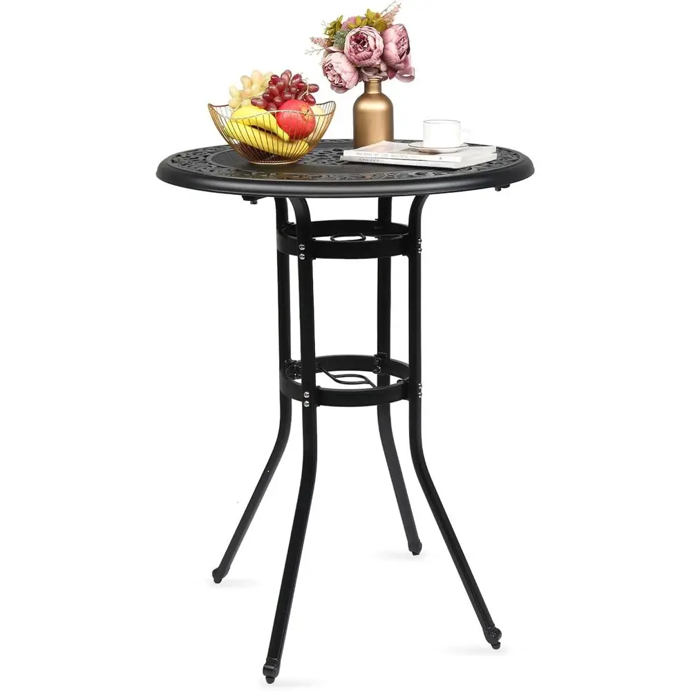 

Black 32 Diameter x 41 High Cast Aluminum Patio Bistro Table with Umbrella Hole