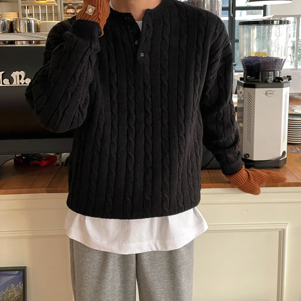 

Корейский стиль, зимний новый модный мужской однотонный повседневный модный простой базовый вязаный свитер с круглым вырезом и длинными рукавами, пуловеры для мужчин