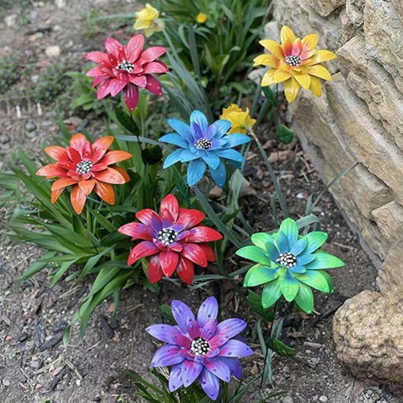 1PC 8 Colors Metal Flowers Garden Stakes Indoor Outdoor Crafts Rustproof Metal Iron Yard Art Lawn Decoration