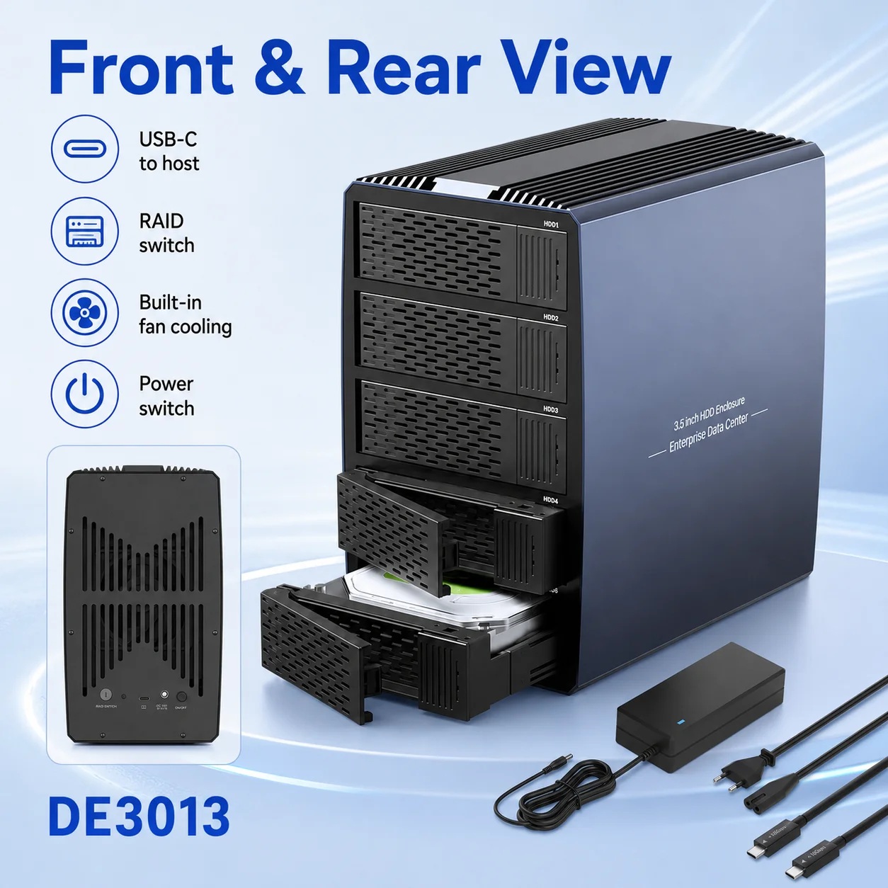 5-Bay SATA RAID Enclosure USB 3.0 HDD/SSD Array Cabinet 8 Modes Clone Fan Cooling for NAS Server Storage Backup