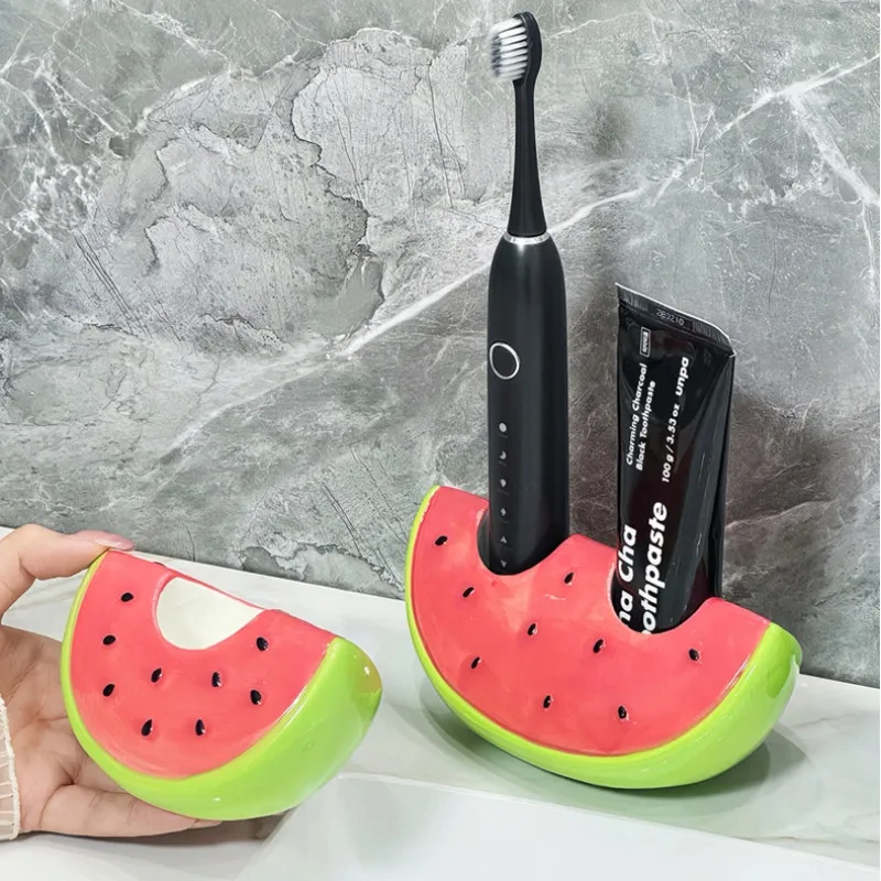 

Cartoon Watermelon Shaped Electric Toothbrush Storage Rack Bathroom Ceramic Toothpaste Stand Base Dental Utensils Organizer