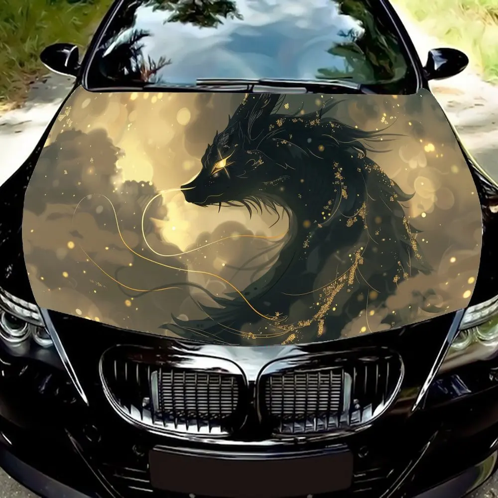 

Black gold dragon, car vinyl wraps, hood, Car bonnet decals; car racing body stripes; vinyl stickers for modification of externa