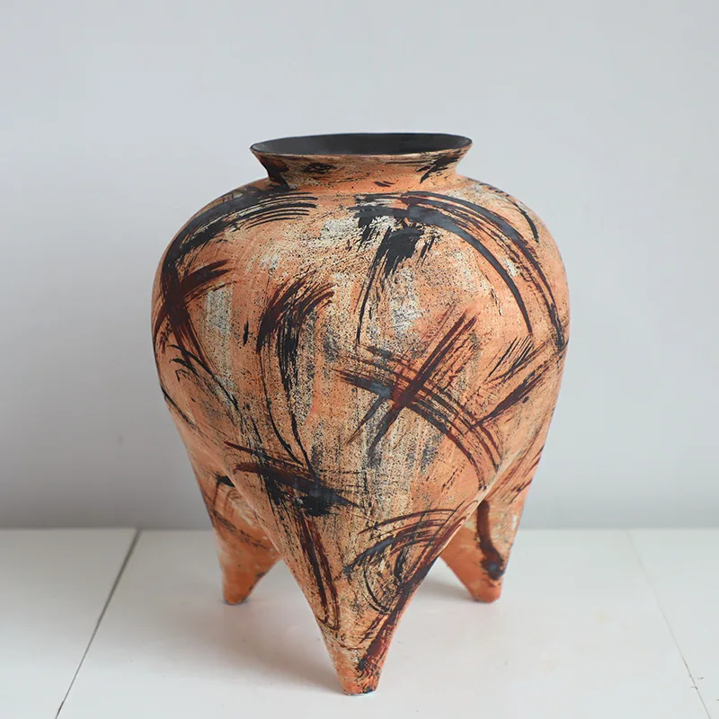 

Jingdezhen Zen Style Vintage Ceramic Vase Retro Entrance Ornaments Elegant Desktop Decor Sculpture Creative Dry Flower Container