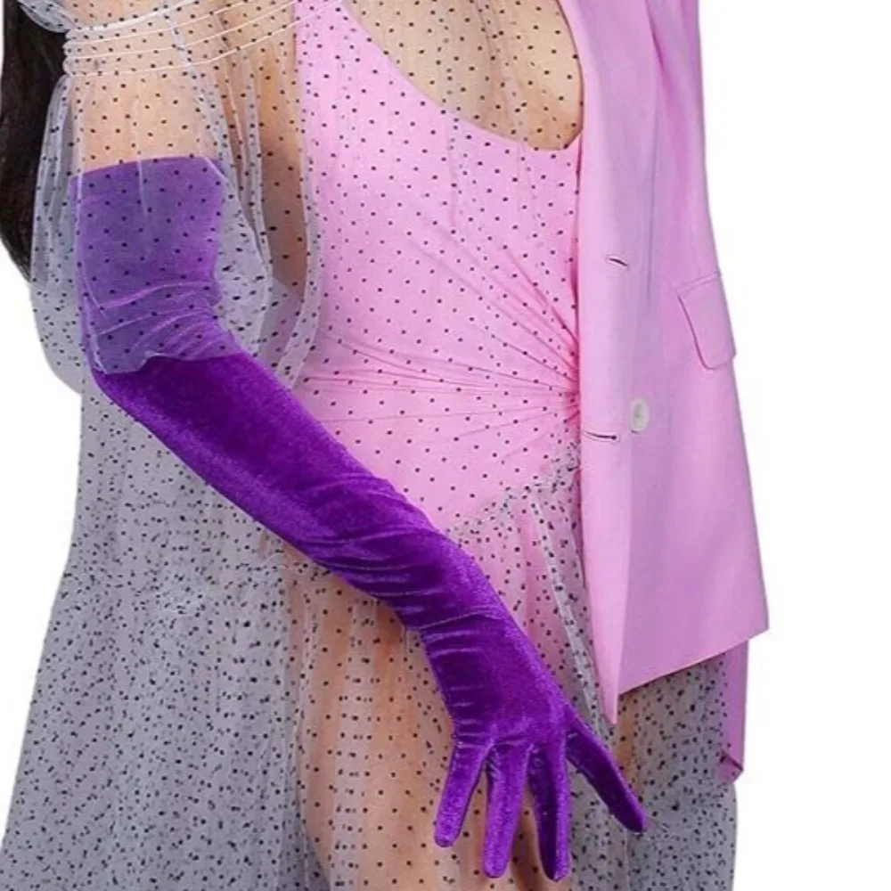 

New Golden Velvet Arm Sleeves Warm Elasticity Long Mitten Retro Nightclub Stage Performance Gloves Women