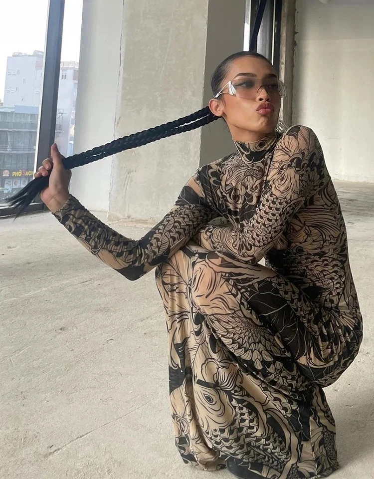 شبكة خمر طباعة فستان ماكسي المرأة مثير شير كم طويل الوقوف الرقبة رقيقة نحيل رداء الإناث الاتجاه الجديد حفلة Bodycon #3