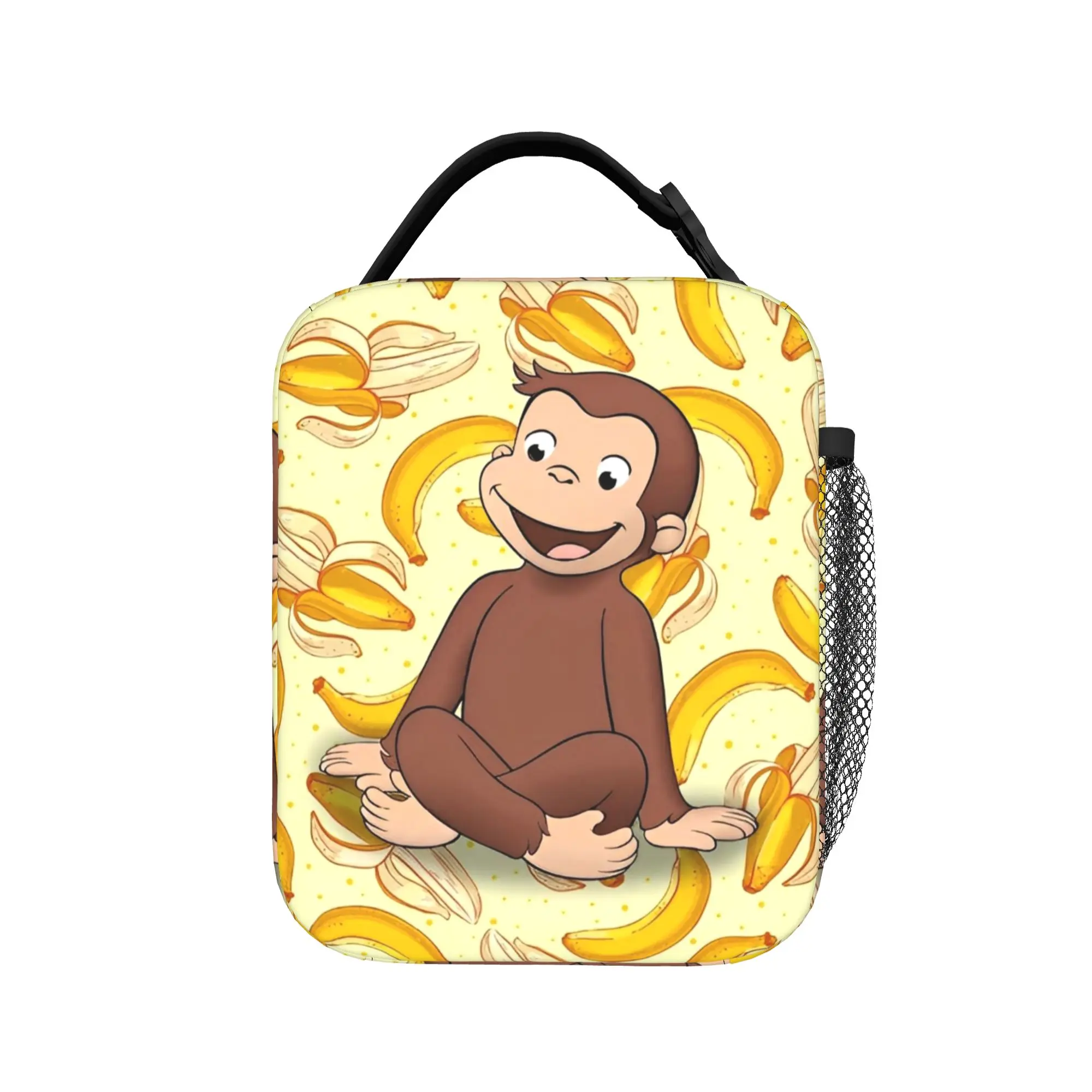 Cartoon Curious George Banana Insulated Lunch Bag Meal Container Cooler Bag Tote Lunch Box College  Picnic Bento Pouch