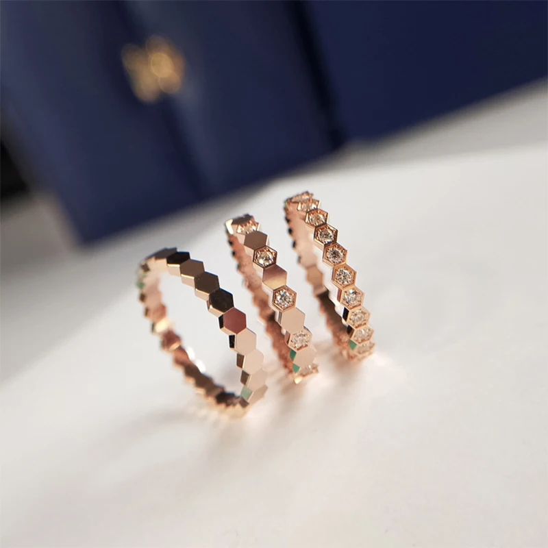 New Fashion 3 PCs Honeycomb Rings Set For Women Round Zircon Rose Gold Color Finger Ring Wedding Engagement Jewelry