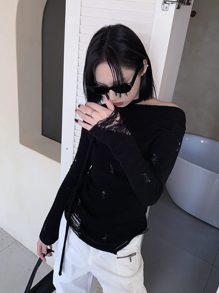 

Женский свободный вязаный свитер Romantic Universe, лето 2024, с ажурным узором, защита от солнца, топ с открытыми плечами