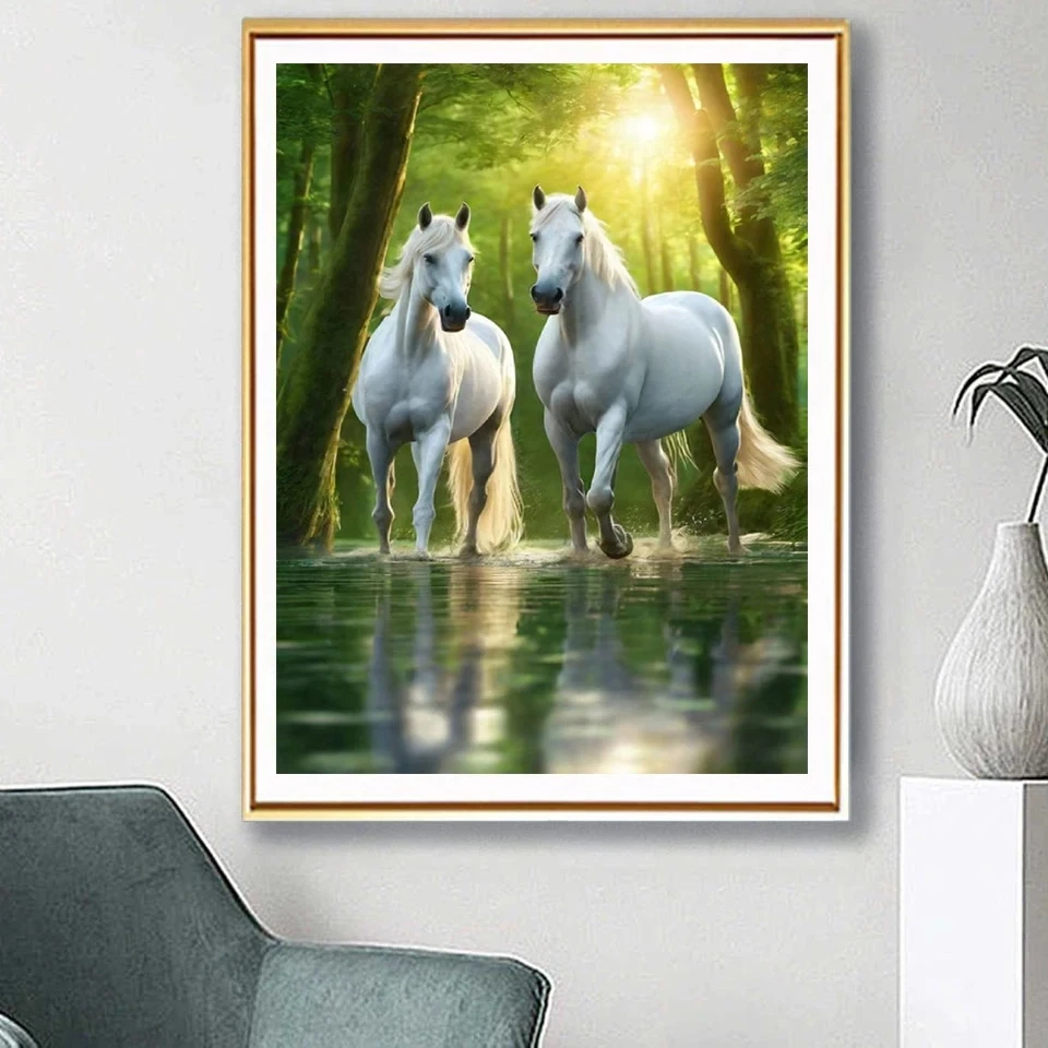 Diamond Embroidery Mosaic White Horse Pigeon Flower Home Decoration 5D Full Diy Diamond Painting Kits Animal Cross Stitch G648