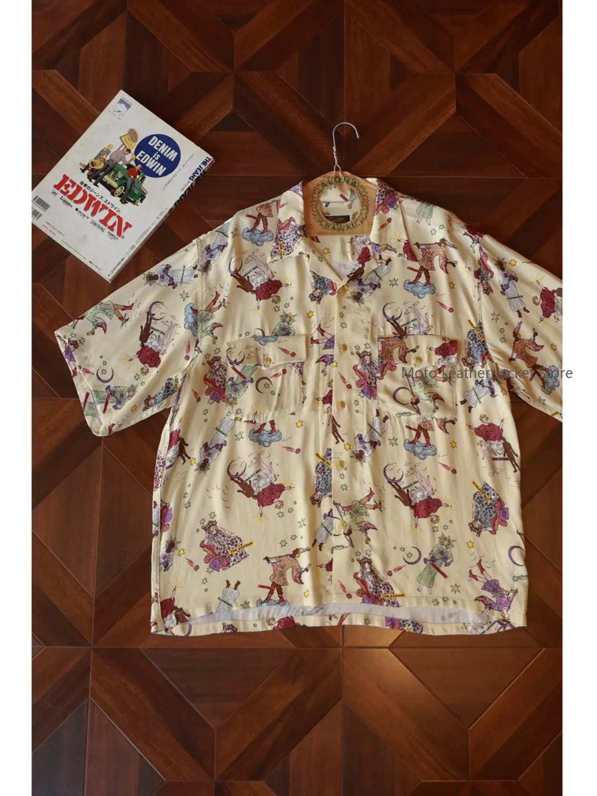 Secondorder SS24 Vintage Cuban Collar Shirt Hawaiian Virgin Mary Print Aloha Short Sleeve Top