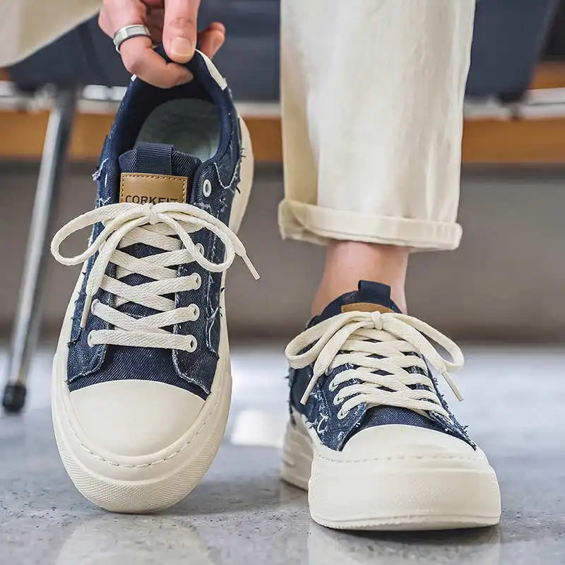 Breathable Canvas Lace-Up Casual Shoes for Men Non-Slip Lightweight Comfortable Outdoor Walking Sneakers