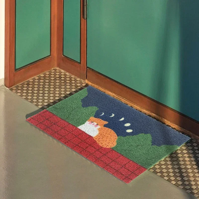 Cute Cartoon Style Cat Pattern Entrance Carpet Outdoor Lawn Rug Entrance Hall Porch Dust-proof Non-slip Wear-resistant Floor Mat