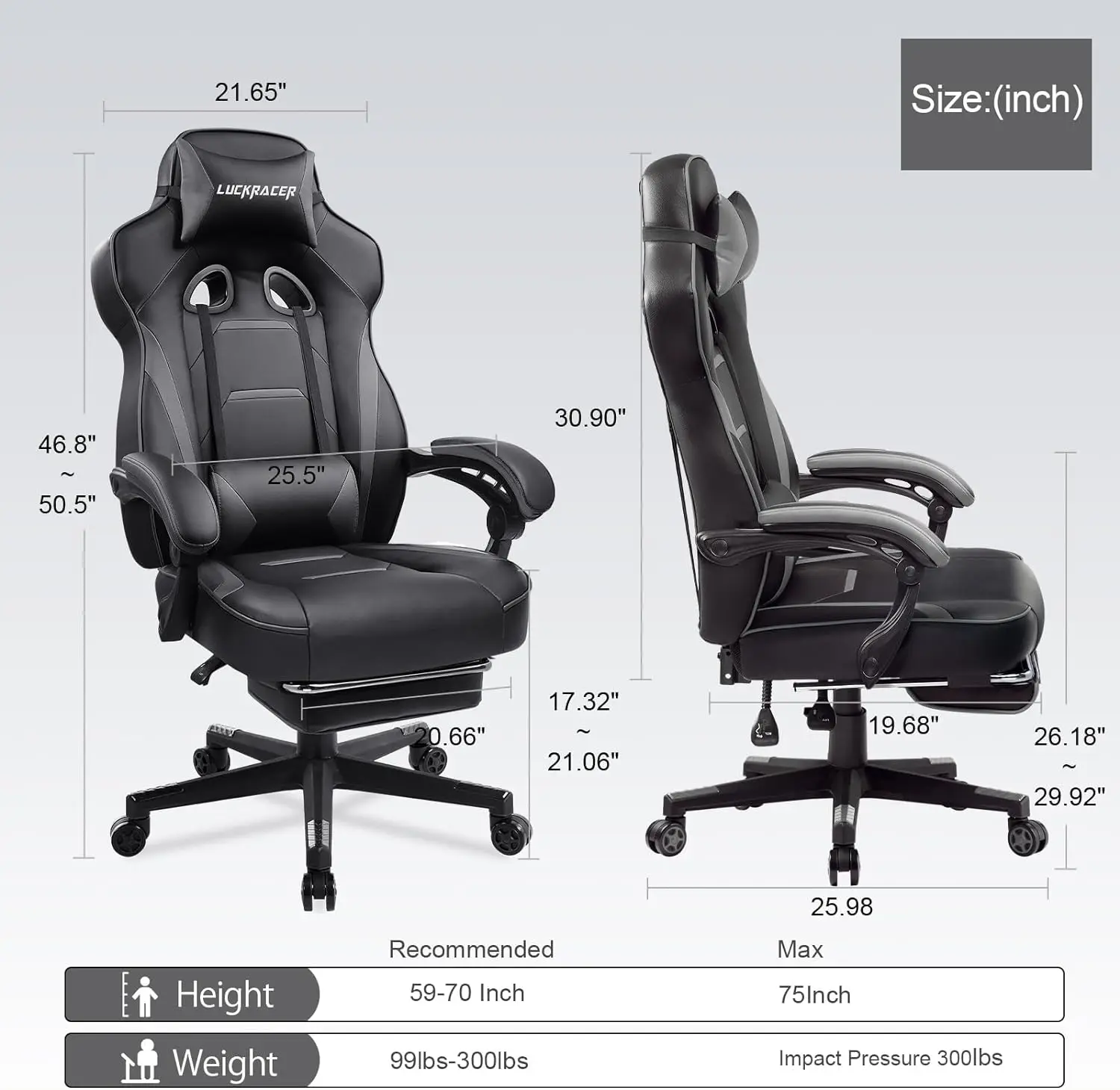 

Gaming Chair with Footrest Office Desk Chair Ergonomic Gaming Chair PU Leather High Back Adjustable