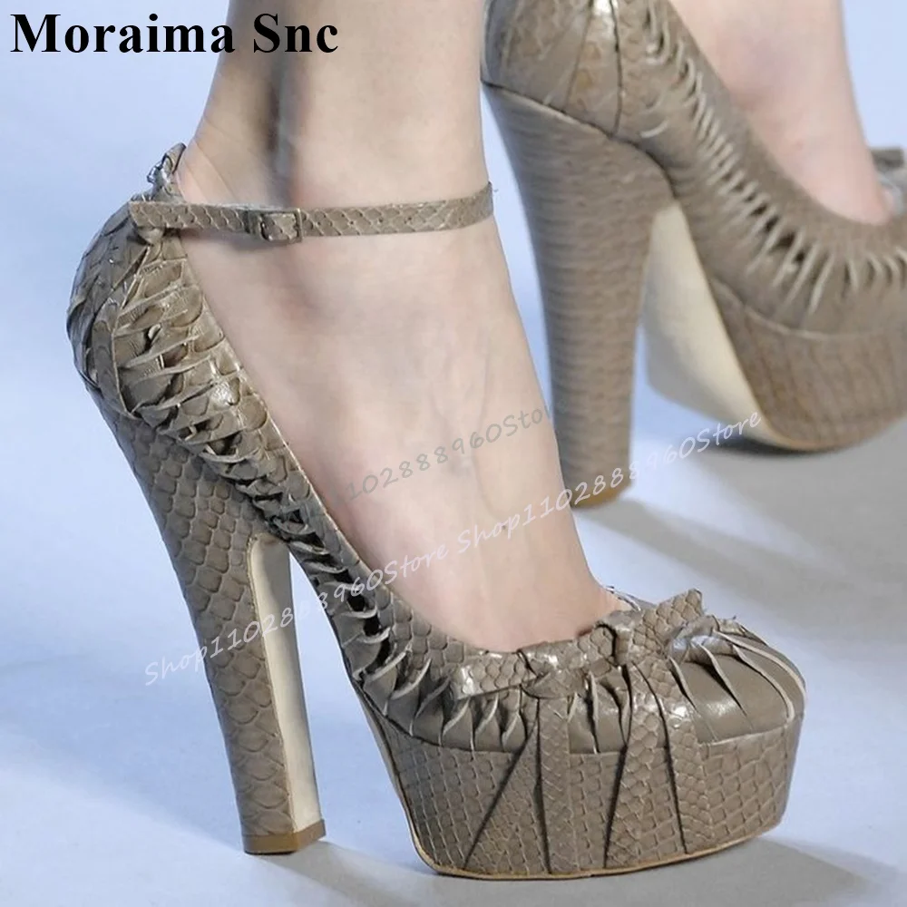 White Weave Leather Platform Pumps Chunky High Heel Women Shoes Ankle Buckle Strap Round Toe 2025 Fashion Zapatos Para Mujere