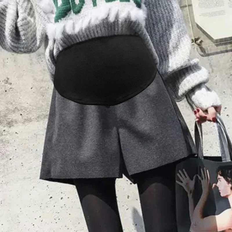 8855# Autumn Winter Woolen Maternity Shorts Wide Leg Loose Straight Belly Clothes for Pregnant Women Casual Pregnancy Boot Cuts - view 4
