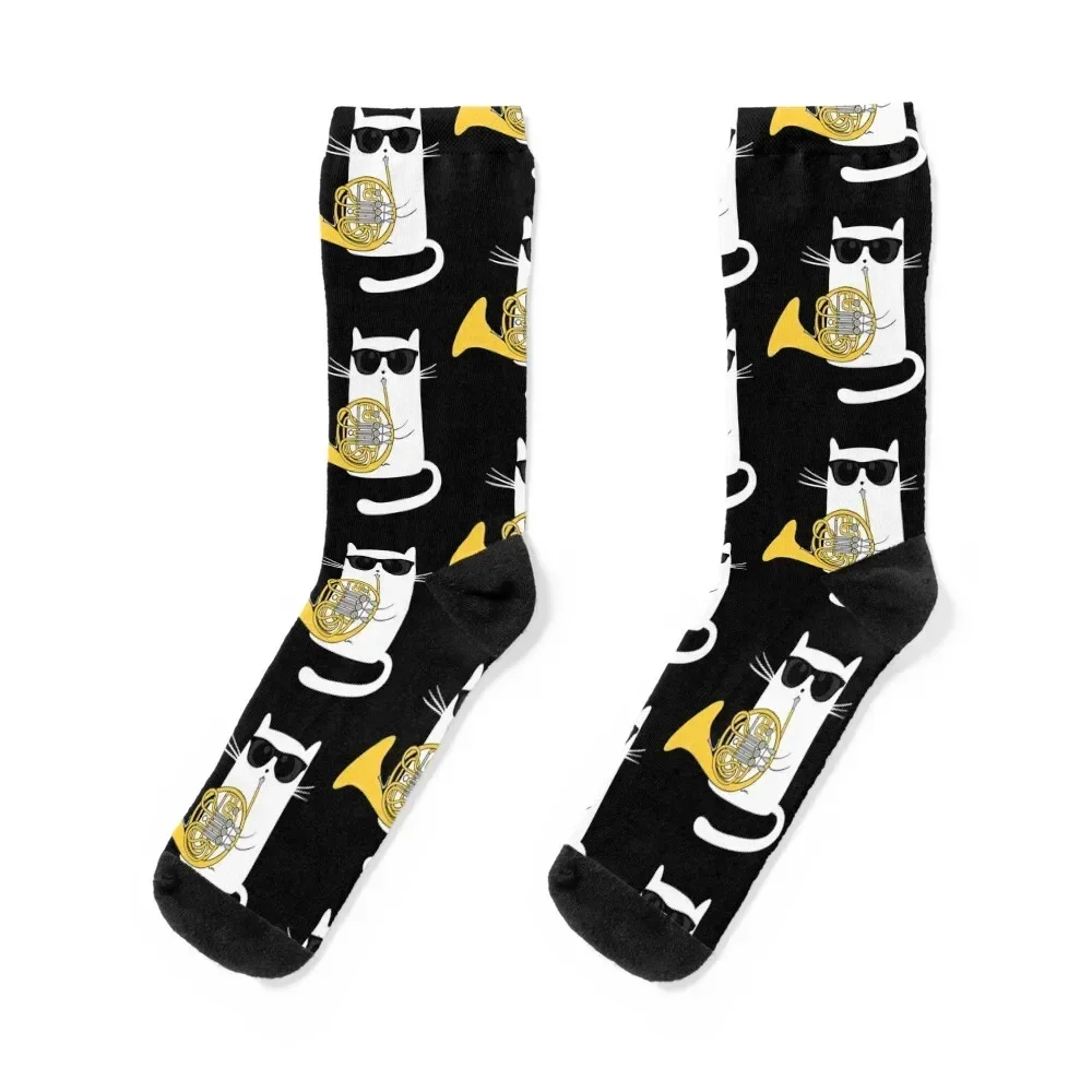 

Jazz Cat Playing French Horn Cool Smooth Socks short sports stockings heated hockey Boy Socks Women's