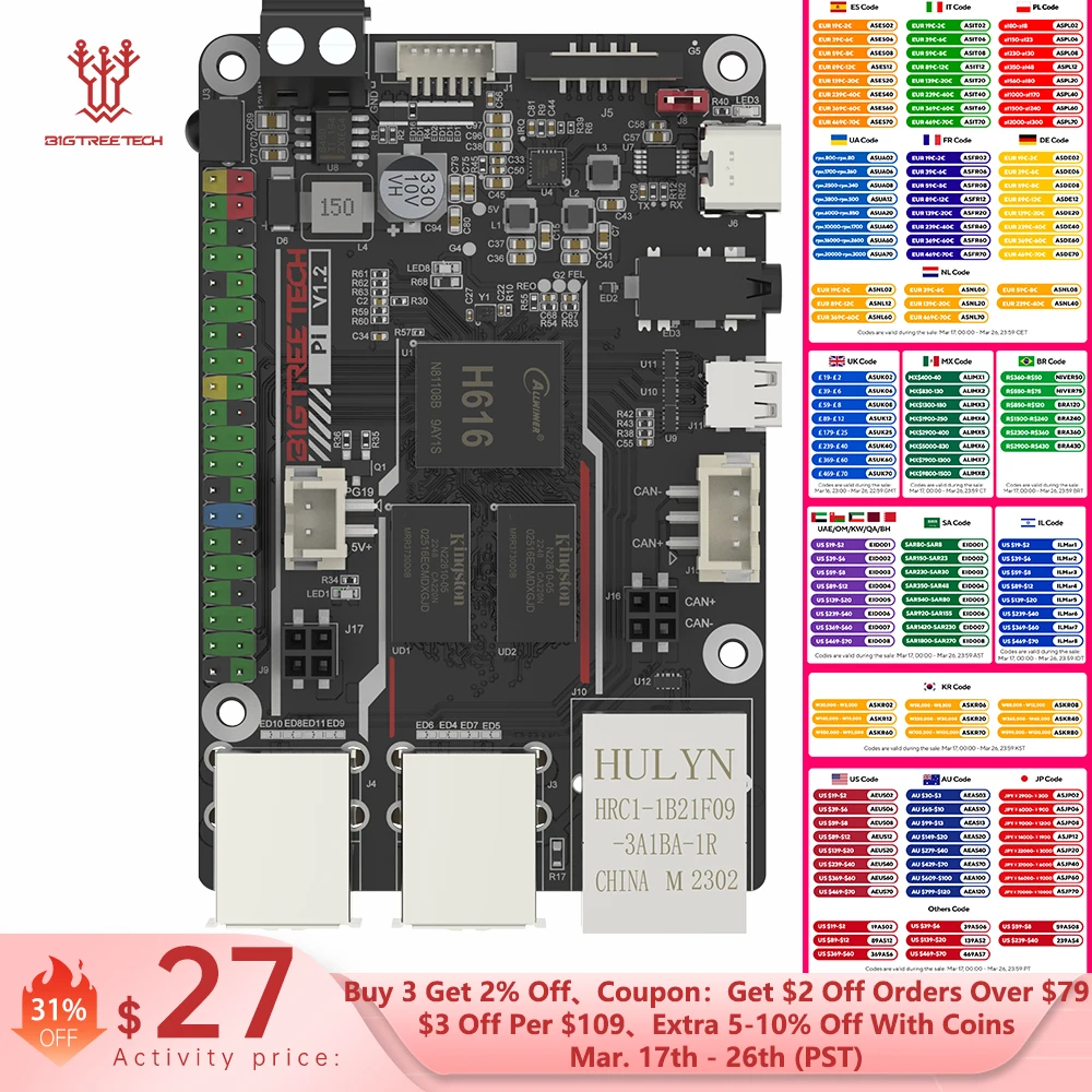 BIGTREETECH BTT PI Board 64 Bit Quad Core Cortex-A53 ARM VS Raspberry PI Orange PI PI4B+CB1 Upgrade For Klipper 3D Printer