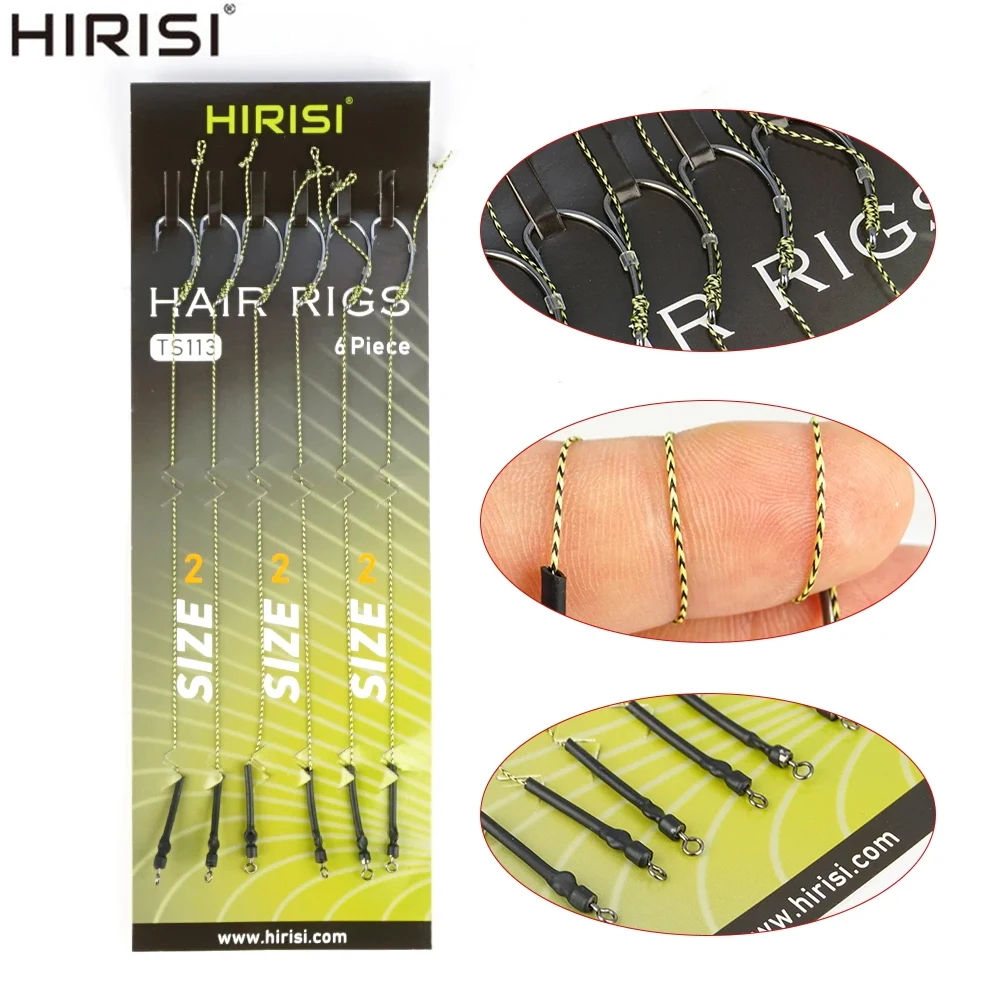 Hirisi 6pcs Carp Fishing Hair Rig Fish Hook Set Ready Made Tied Rigging With Fishing Line Boilie Hook Fishing Accessories