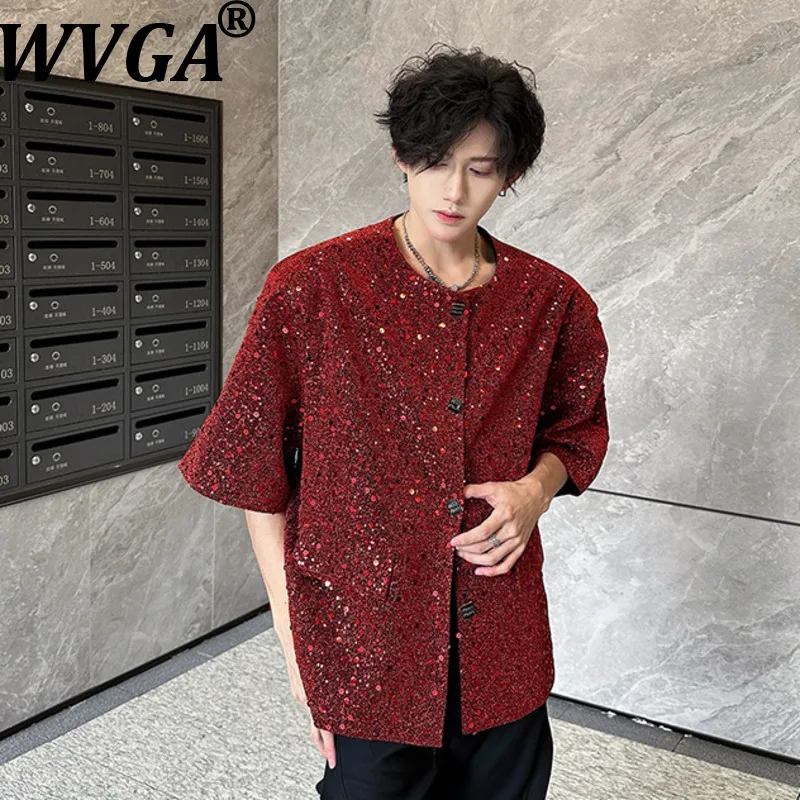 WVGA Spring Summer New Men's Sequin Design Trendy Short Sleeved Blazer Niche Chic Casual Turn-Down Collar Suit Jacket Ins W26886
