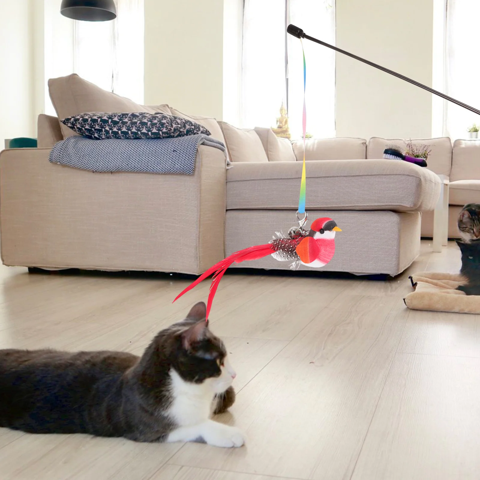 

Cat Wand Refill Replacement Head Feathered Bird Bell Attachment Indoor Interactive Cat Teaser Stick Entertainment Chase