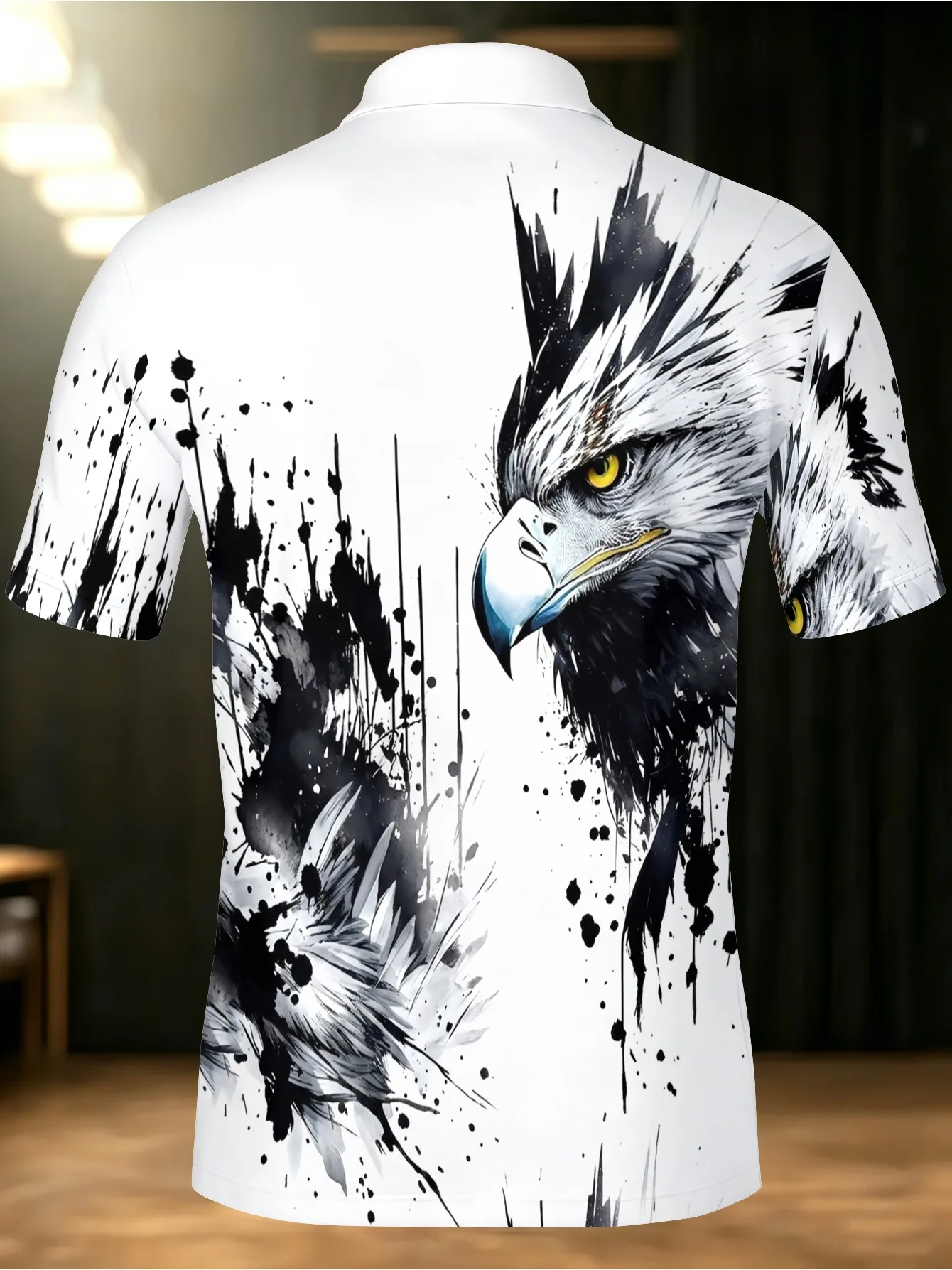 New men's short-sleeve polo shirt T-shirt, loose-fitting and tailored with printed patterns, versatile basic crew-neck top suita