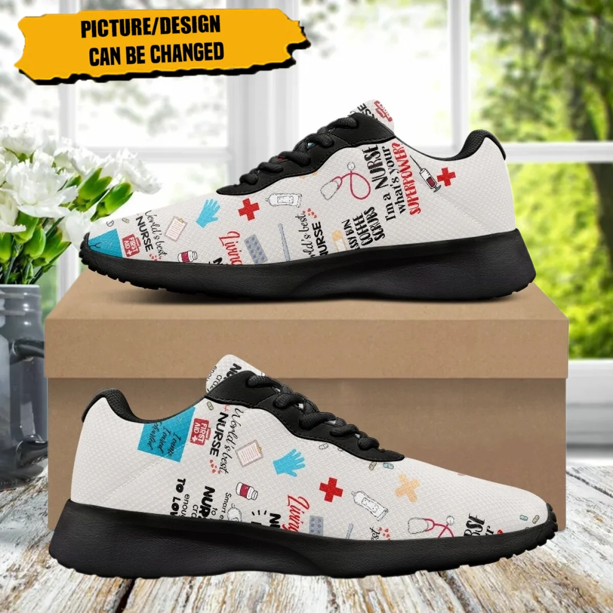 Medical Worker Print Women's Training Running Shoe Cozy Lace-Up Flats Durable Gym Teen Sneakers Print On Demand tenis masculino