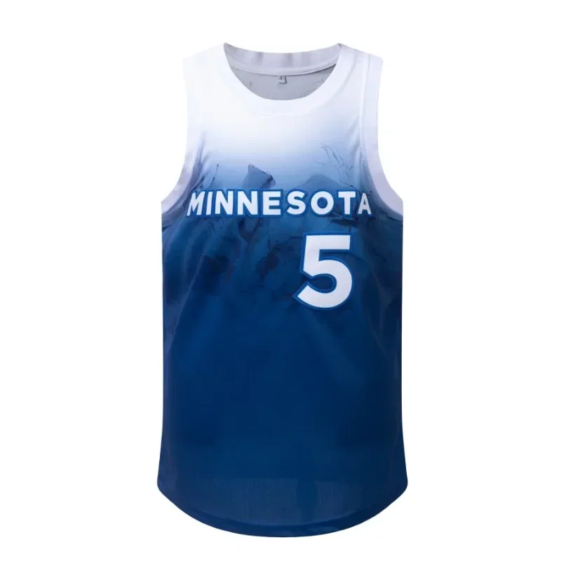 Men's No.5 MINNESOTA Embroidery Blue Basketball Jersey Loose Breathable Sportswear Sleeveless Crew Neck Quick Dry Tank Top