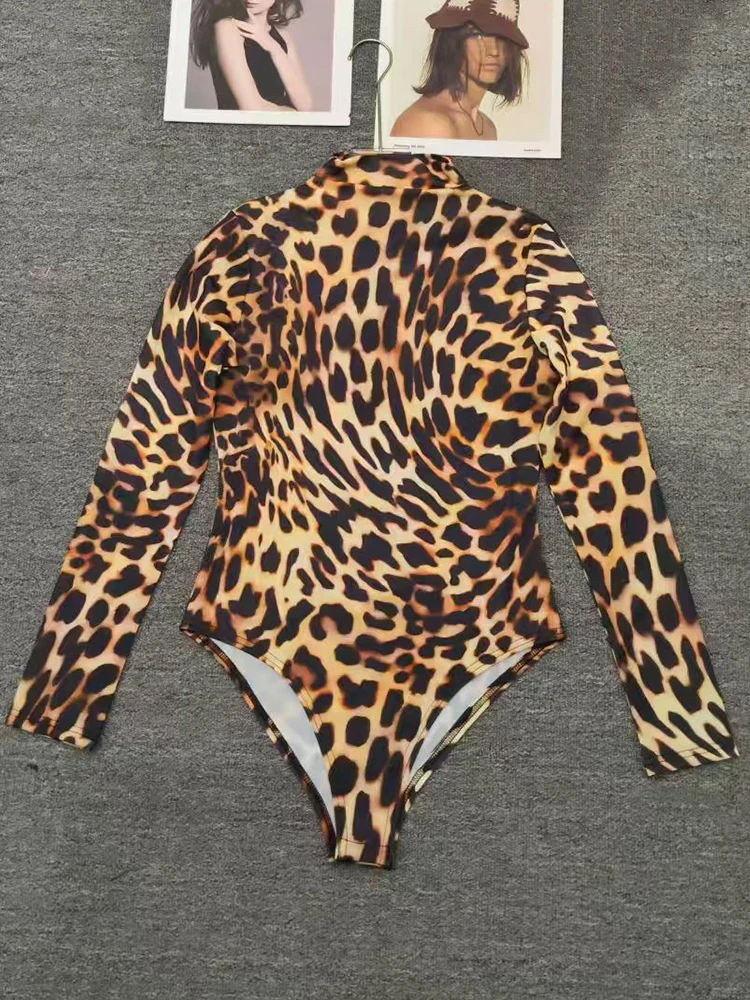 2026 Autumn Women's Clothing Retro Leopard Print Snake Print Knitted Pullover Jumpsuit Fashion Versatile Slim Fit Tights