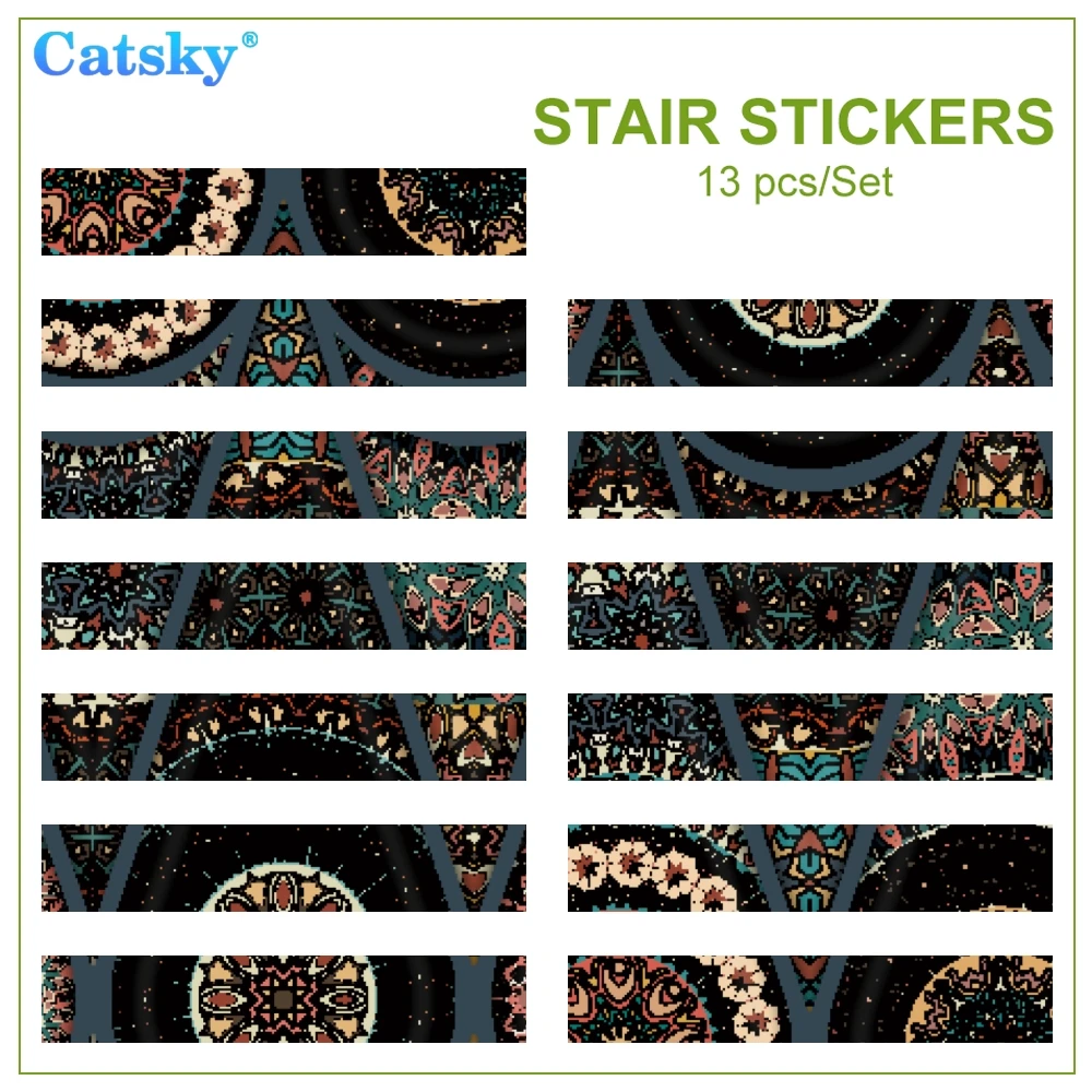 Ethnic Style Printstyle,Mandala,6pcs 13pcs/Set Stair Floor Stickers Waterproof Removable Self Adhesive Diy Stairway Decals