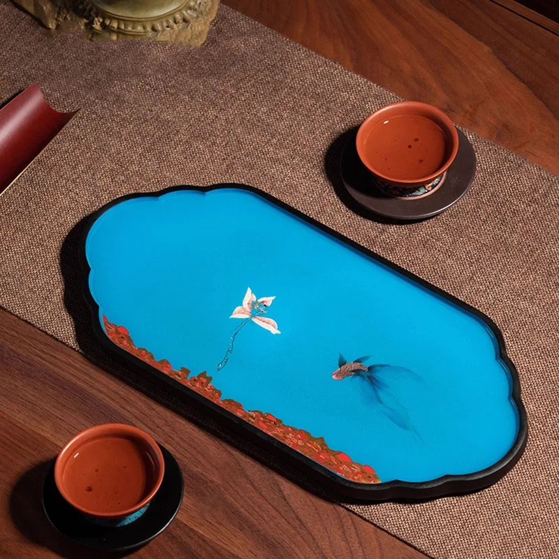 ^Hospitality Dining Tea Tray Serving Wooden Luxury Accessories Decorative Office Drainage Tea Tray Kitchen Bandeja Madera Teawar