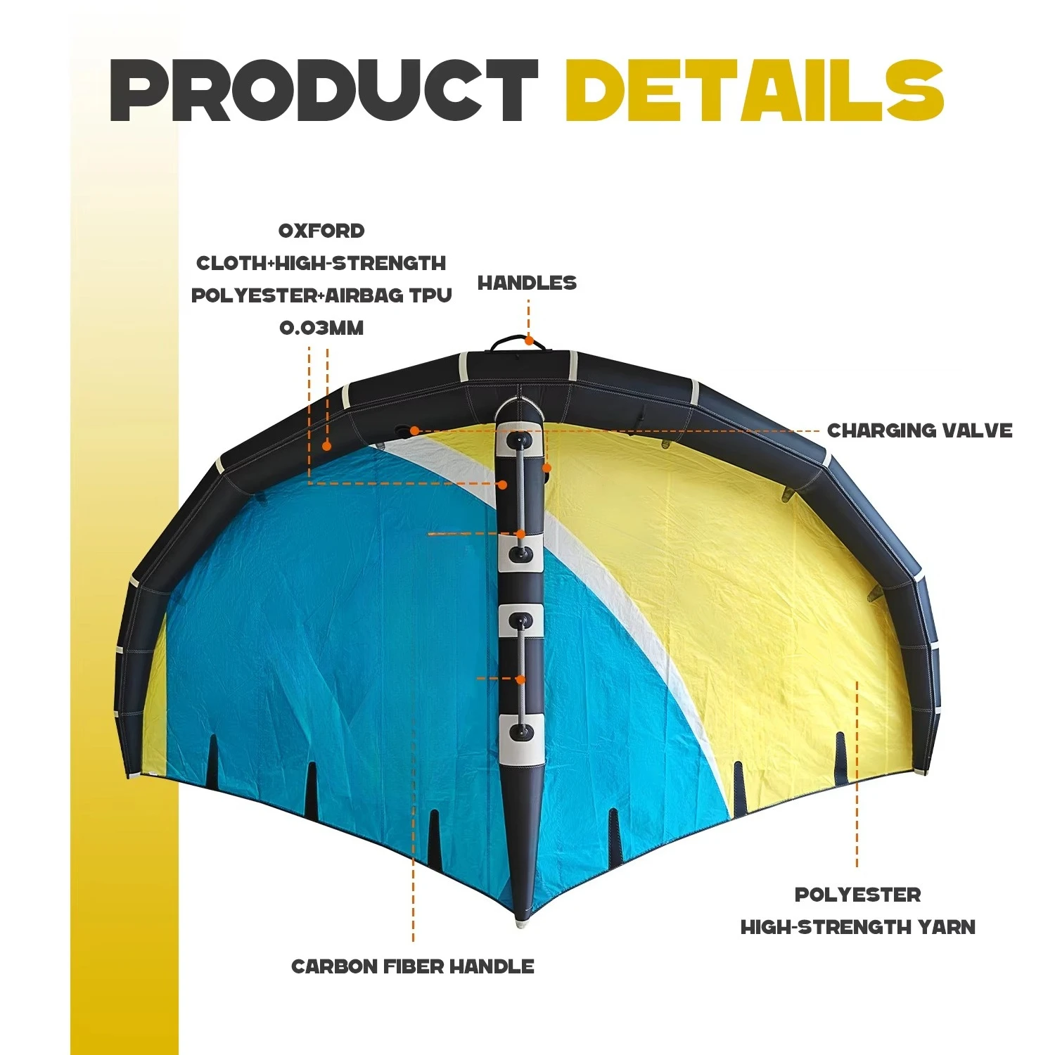 

Надувное карбоновое крыло для гидрофойла с окном, 7,5 м², для виндсерфинга, кайтсерфинга и водных видов спорта