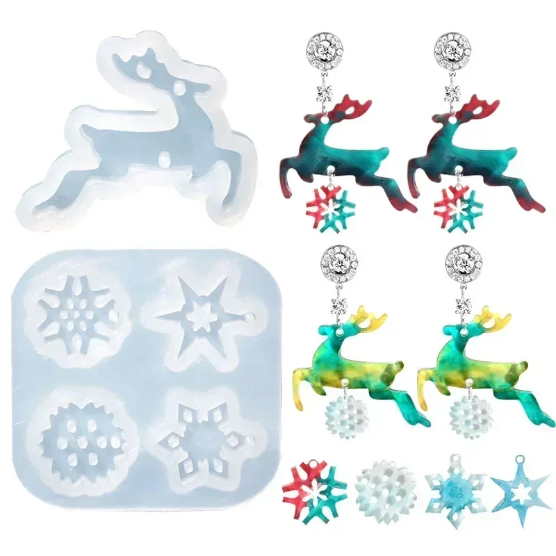 Snowflake Deer Earrings Pendant Drip Resin Molds Mini Christmas Accessories Silicone Mould for Wholesalers