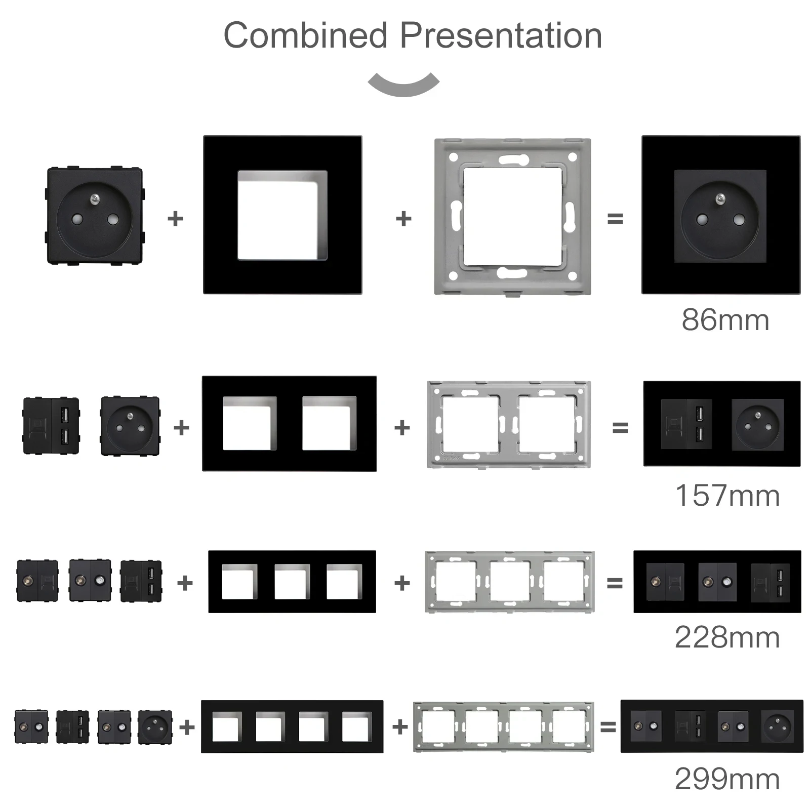 BSEED Glass Socket Frames 1/2/3Gang Mechanical Button Switches French Socket TV ST RJ45 CAT5 Type-c USB Sockets DIY Insert Parts