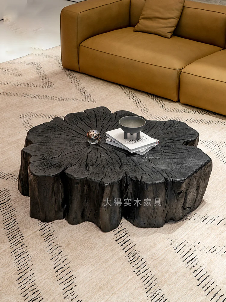 

Wabi Sandy Wind Solid Wood Coffee Table Carbonized Black Natural Logs Stump Hotel Creative Design Homestay Tea Table
