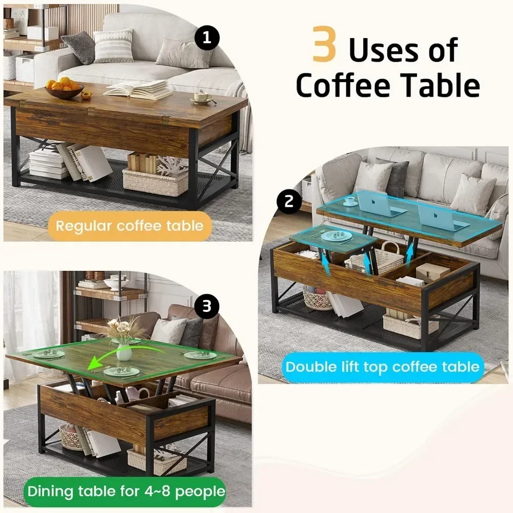 43" Lift Top Coffee Table, 3 in 1 Multi-Function Coffee Table with Storage for Living Room, Small Coffee Table