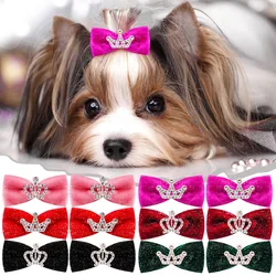 10PCS Fashion Pet Dog Hairpin Crystal Crown Bow Clips per cani di piccola taglia Luxury Puppy Cat Hair Clips accessori per la toelettatura del cane