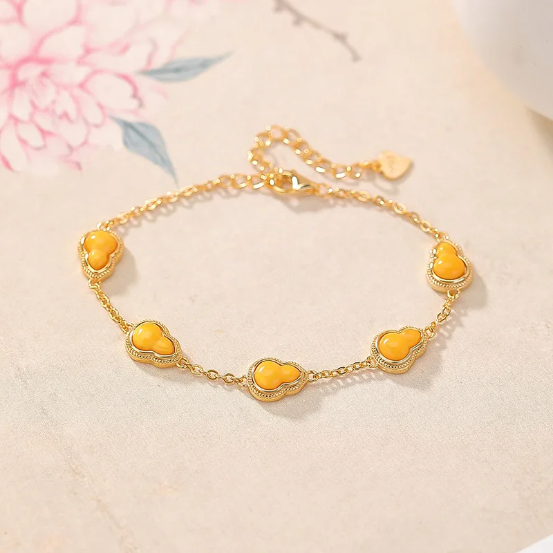 

Amber S925 Sterling Silver Gold-Plated Gourd Copper Coin Twisted Stacking Bracelet