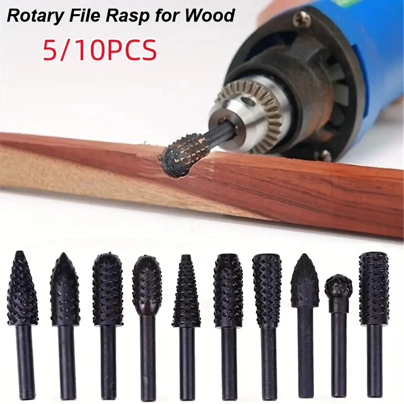 5PCS/10PCS 6mm Shank Rotary Burr Set Wood Rasp File Drill Bits Rotary Rasp Set for Woodworking Rotary File Grinding Head