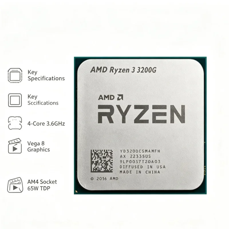 AMD Ryzen 3 3200G Quad‑Core Processor AM4 65W Built‑in Vega 8 Graphics Bundled With Stealth Cooler For DIY Desktop Building