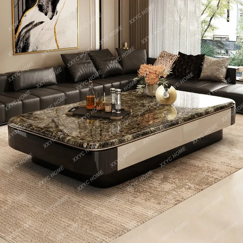 XX Black Microcrystalline Stone Coffee Table Raised 45cm Minimalist Luxury Living Room Large Space 1.5m Long