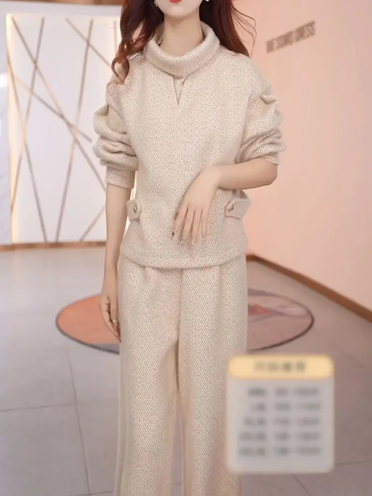 Moda e estilo casual luz luxo minimalista conjunto outono e inverno 2025 feminino versátil manga comprida topo e calças