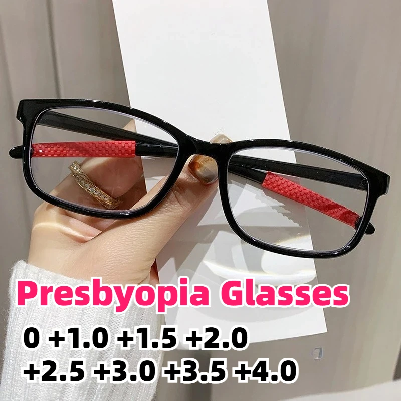 Classic Square Presbyopia Glasses Anti Blue Light Textured Temple Fashion Reading Glasses for Men Women Diopters +1.0 To +4.0
